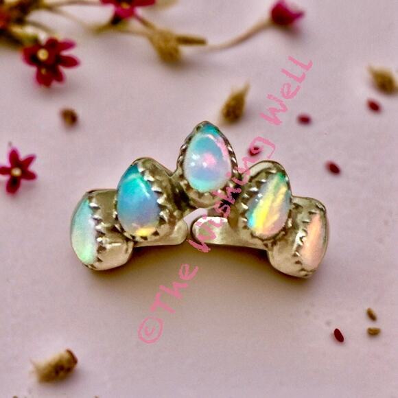 Aurora Opal Chevron Sterling Silver Ring Size 5-10 Adjustable - Picture 1 of 5